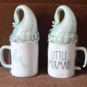 Rae Dunn Disney Princess Little Mermaid Double Sided Mug w/ Tail Topper New